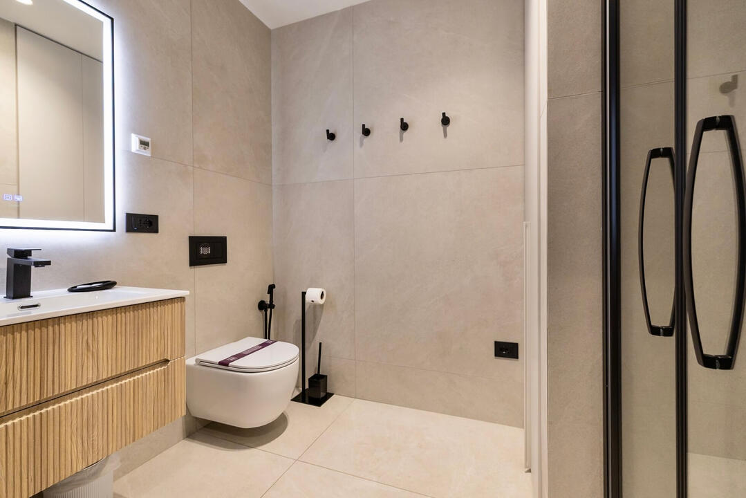 🚿 Bathroom – Walk-in shower with elegant modern finishes.